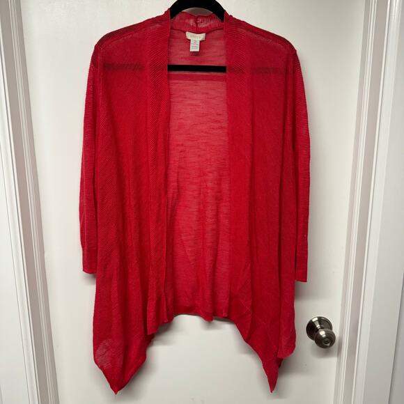 Chico's Sweaters - Chicos Womens Strawberry Red Open Front Drape Cardigan Sweater Size 2/Large Knit